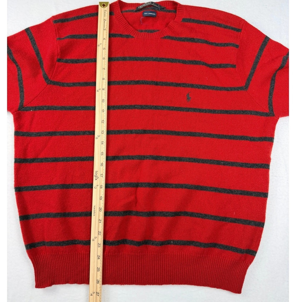 Vintage Polo Ralph Lauren Red Grey Striped Lambswool Sweater Oversized XL - Picture 4 of 7